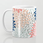 Floral Bloom Print, Living Coral, Pale Aqua Blue, Gray, Navy Coffee Mug Gallery Image 3