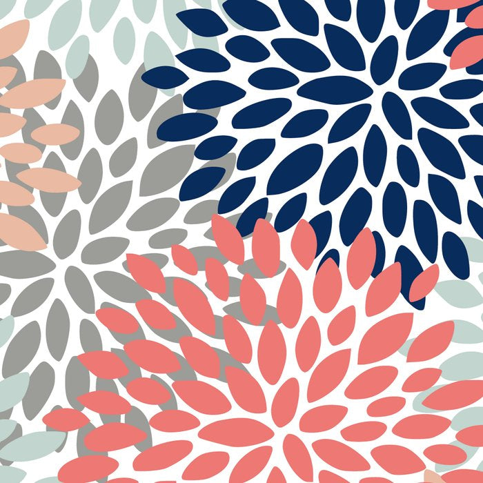 Floral Bloom Print, Living Coral, Pale Aqua Blue, Gray, Navy Coffee Mug Gallery Image 2