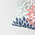 Floral Bloom Print, Living Coral, Pale Aqua Blue, Gray, Navy Pillow Sham Gallery Image 4
