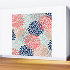 Floral Bloom Print, Living Coral, Pale Aqua Blue, Gray, Navy Wall Mural Gallery Image 2
