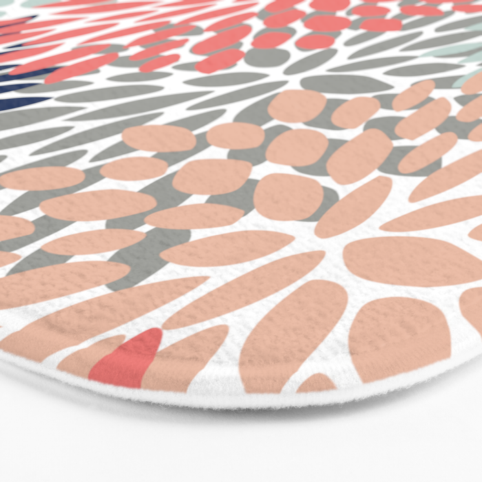 Floral Bloom Print, Living Coral, Pale Aqua Blue, Gray, Navy Bath Mat Gallery Image 3