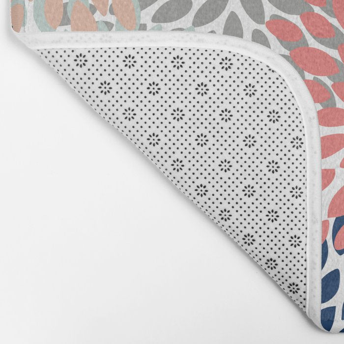 Floral Bloom Print, Living Coral, Pale Aqua Blue, Gray, Navy Bath Mat Gallery Image 2
