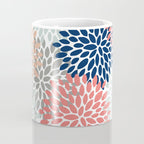 Floral Bloom Print, Living Coral, Pale Aqua Blue, Gray, Navy Coffee Mug Gallery Image 4