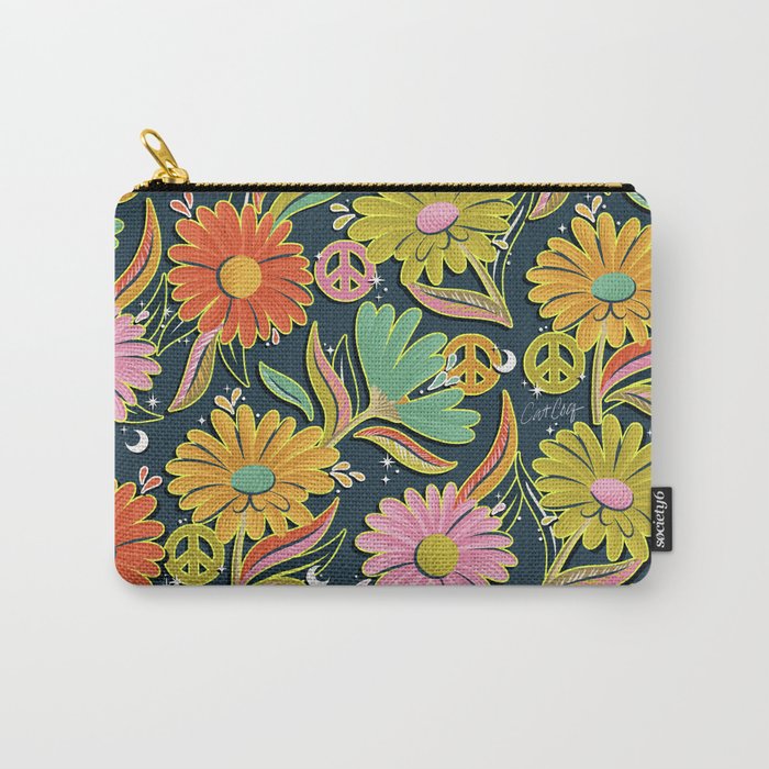 Drippy Daisy Dreamscape - Electric on Navy Carry All Pouch Gallery Image 1