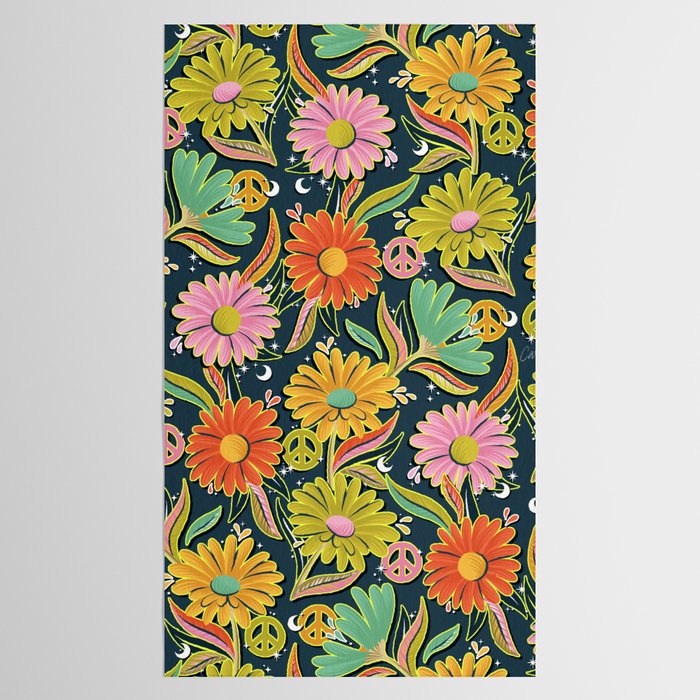 Drippy Daisy Dreamscape - Electric on Navy Tablecloth Gallery Image 2