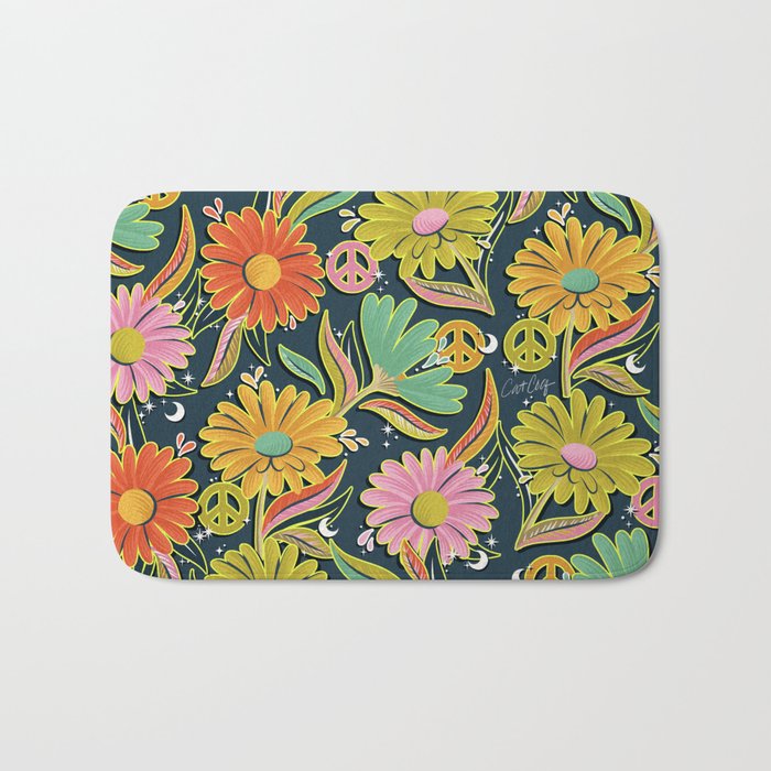 Drippy Daisy Dreamscape - Electric on Navy Bath Mat Gallery Image 1