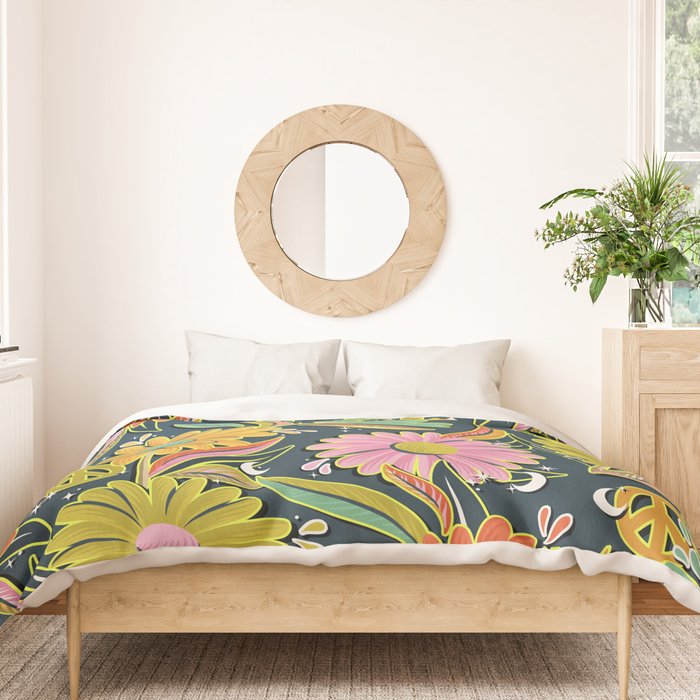 Drippy Daisy Dreamscape - Electric on Navy Duvet Cover Gallery Image 3