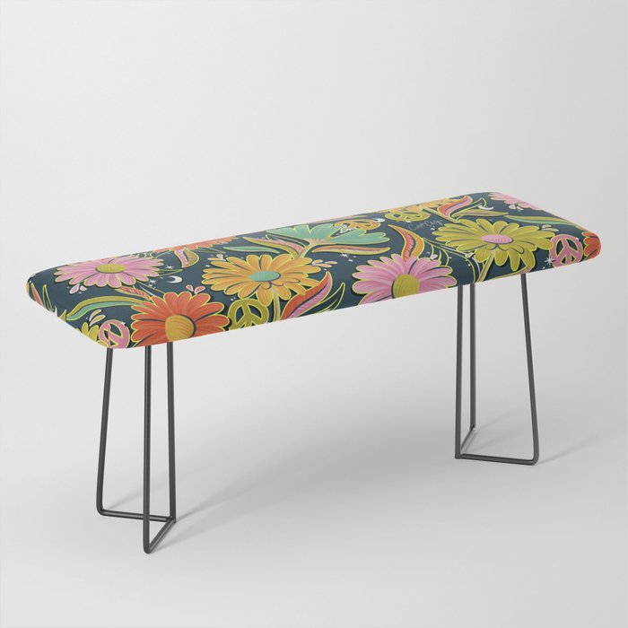 Drippy Daisy Dreamscape - Electric on Navy Bench Gallery Image 1