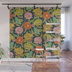 Drippy Daisy Dreamscape - Electric on Navy Wall Mural Gallery Image 1