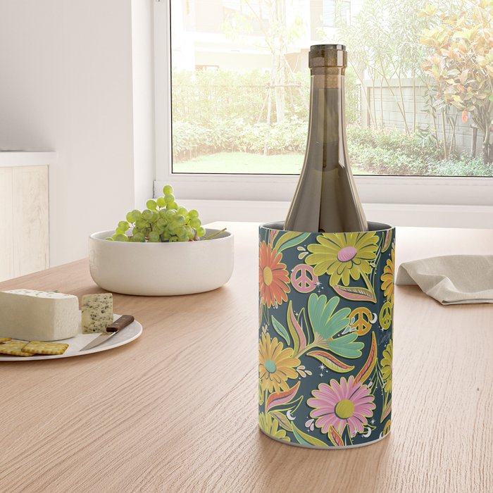 Drippy Daisy Dreamscape - Electric on Navy Wine Chiller Gallery Image 4