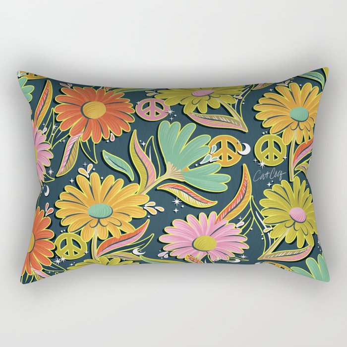 Drippy Daisy Dreamscape - Electric on Navy Rectangular Pillow Gallery Image 2