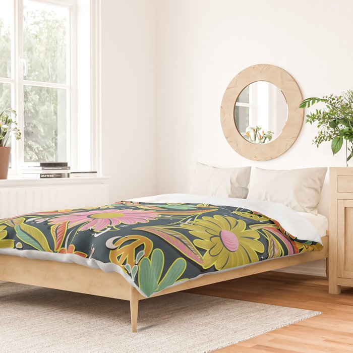 Drippy Daisy Dreamscape - Electric on Navy Duvet Cover Gallery Image 2