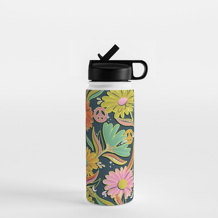 Drippy Daisy Dreamscape - Electric on Navy Water Bottle Gallery Image 1