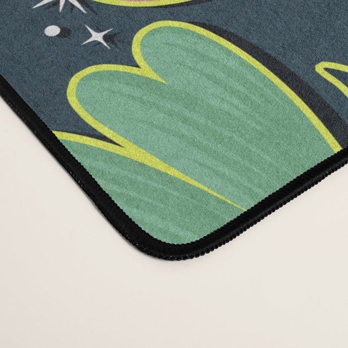 Drippy Daisy Dreamscape - Electric on Navy Desk Mat Gallery Image 4