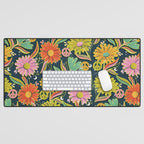 Drippy Daisy Dreamscape - Electric on Navy Desk Mat Gallery Image 1