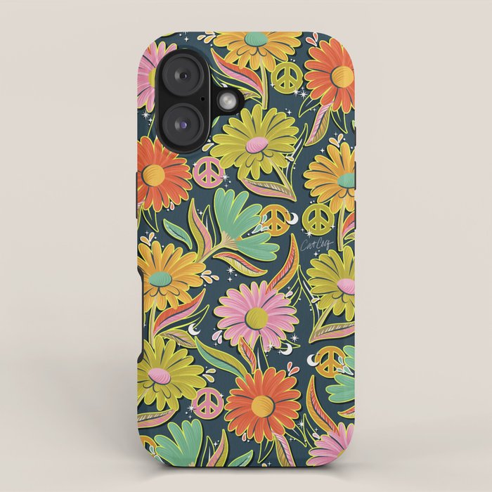 Drippy Daisy Dreamscape - Electric on Navy iPhone Case Gallery Image 1