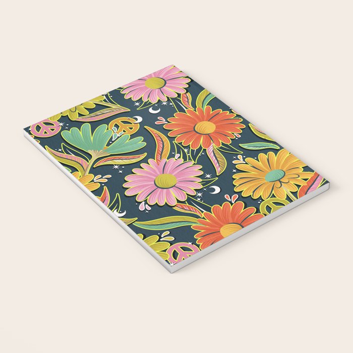 Drippy Daisy Dreamscape - Electric on Navy Notebook Gallery Image 3