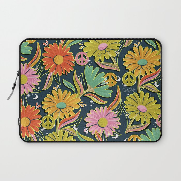 Drippy Daisy Dreamscape - Electric on Navy Laptop Sleeve Gallery Image 1