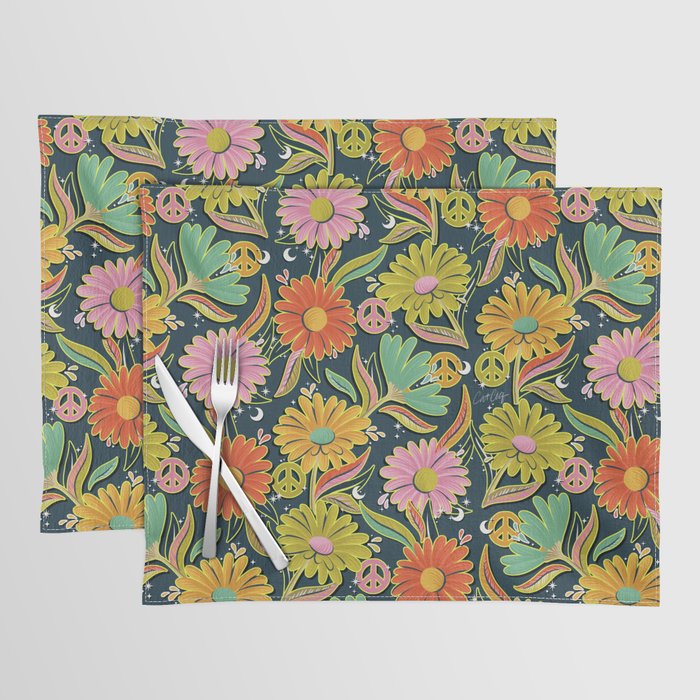 Drippy Daisy Dreamscape - Electric on Navy Placemat Gallery Image 1