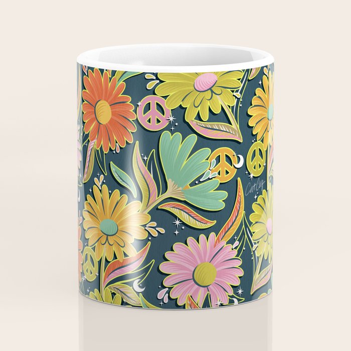 Drippy Daisy Dreamscape - Electric on Navy Coffee Mug Gallery Image 4