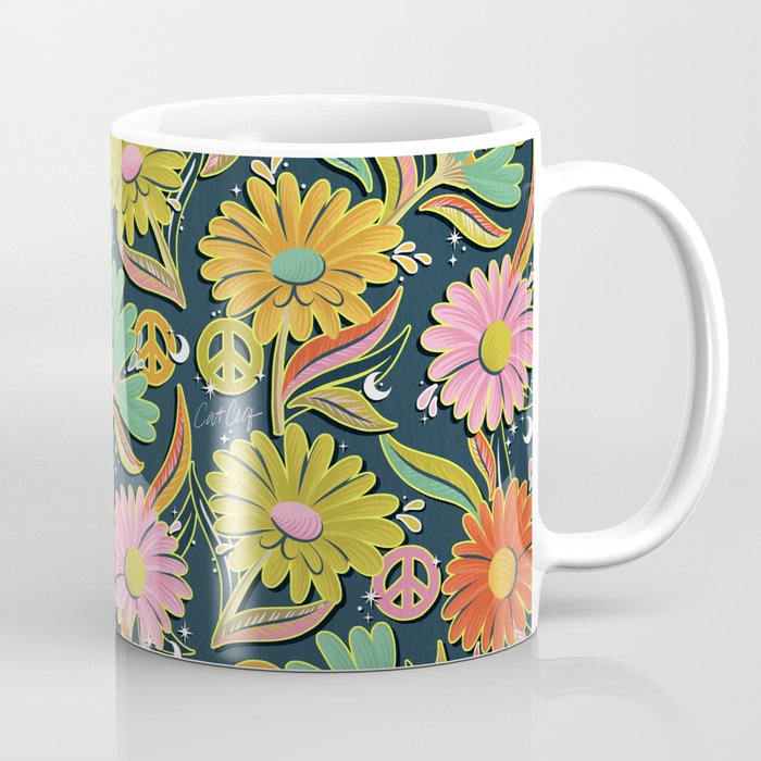 Drippy Daisy Dreamscape - Electric on Navy Coffee Mug Gallery Image 1
