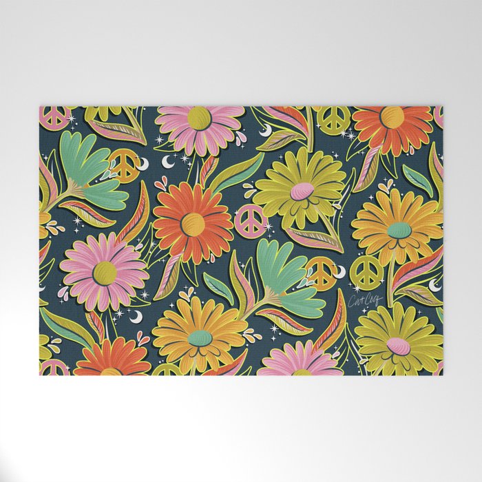Drippy Daisy Dreamscape - Electric on Navy Welcome Mat Gallery Image 1