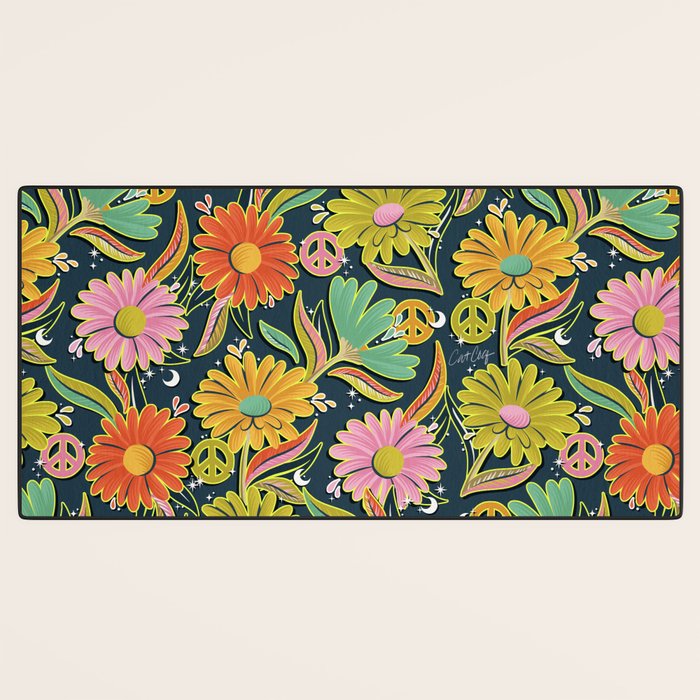 Drippy Daisy Dreamscape - Electric on Navy Desk Mat Gallery Image 3