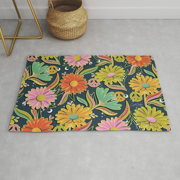 Drippy Daisy Dreamscape - Electric on Navy Rug Gallery Image 1