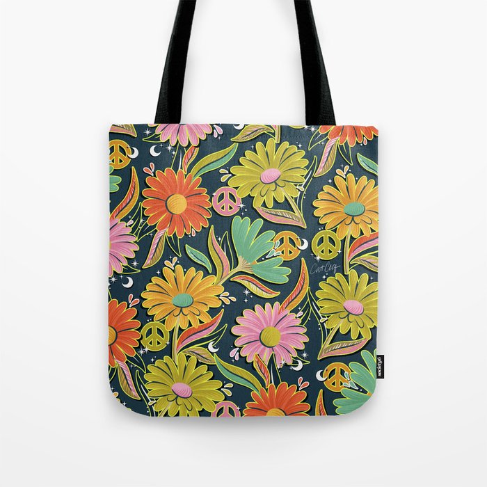 Drippy Daisy Dreamscape - Electric on Navy Tote Bag Gallery Image 1