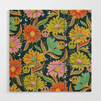 Drippy Daisy Dreamscape - Electric on Navy Wood Wall Art Gallery Image 1