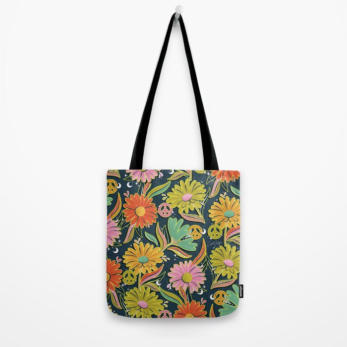 Drippy Daisy Dreamscape - Electric on Navy Tote Bag Gallery Image 2