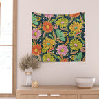 Drippy Daisy Dreamscape - Electric on Navy Wall Tapestry Gallery Image 2