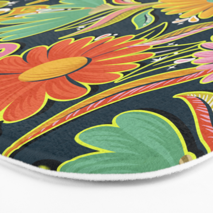 Drippy Daisy Dreamscape - Electric on Navy Bath Mat Gallery Image 3