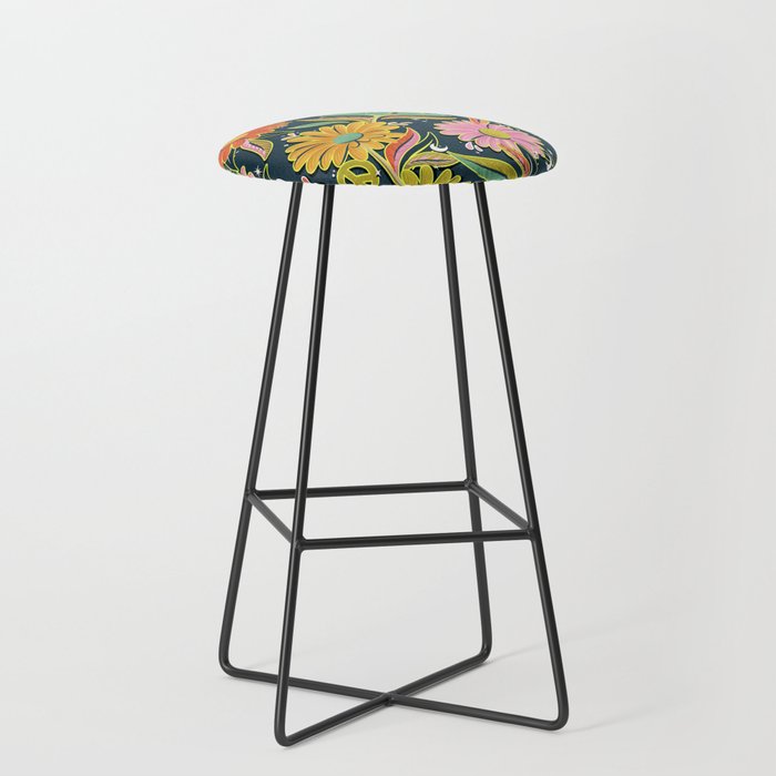 Drippy Daisy Dreamscape - Electric on Navy Stool Gallery Image 1