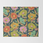 Drippy Daisy Dreamscape - Electric on Navy Throw Blanket Gallery Image 2