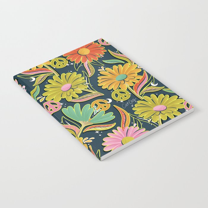 Drippy Daisy Dreamscape - Electric on Navy Notebook Gallery Image 2