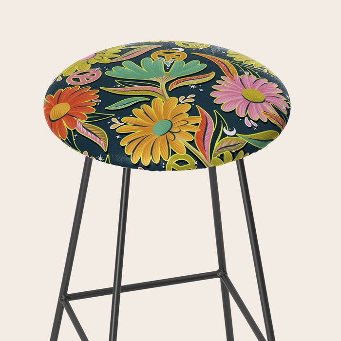 Drippy Daisy Dreamscape - Electric on Navy Stool Gallery Image 2