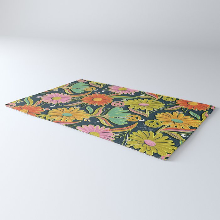 Drippy Daisy Dreamscape - Electric on Navy Rug Gallery Image 3