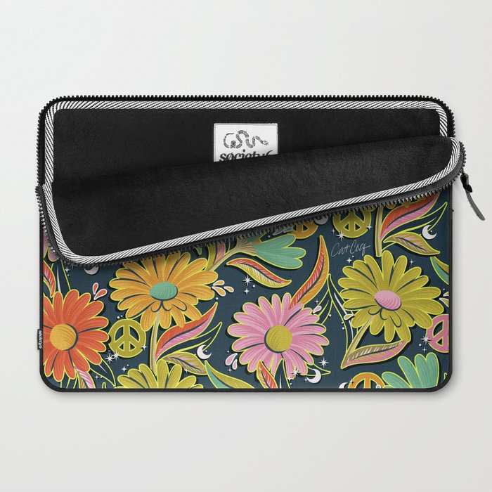 Drippy Daisy Dreamscape - Electric on Navy Laptop Sleeve Gallery Image 2