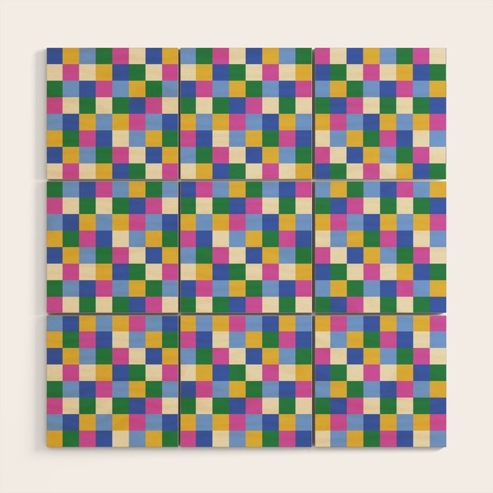 Bold Colorful Checks Pattern - Small XVI Wood Wall Art Gallery Image 1