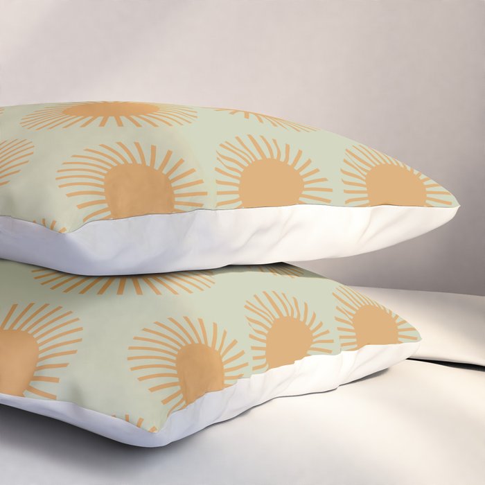 Boho Summer Sun Pattern VIII Sage and Orange Pillow Sham Gallery Image 3