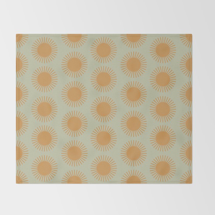 Boho Summer Sun Pattern VIII Sage and Orange Throw Blanket Gallery Image 2