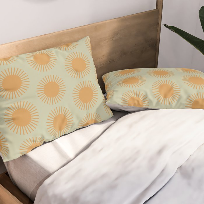 Boho Summer Sun Pattern VIII Sage and Orange Pillow Sham Gallery Image 2