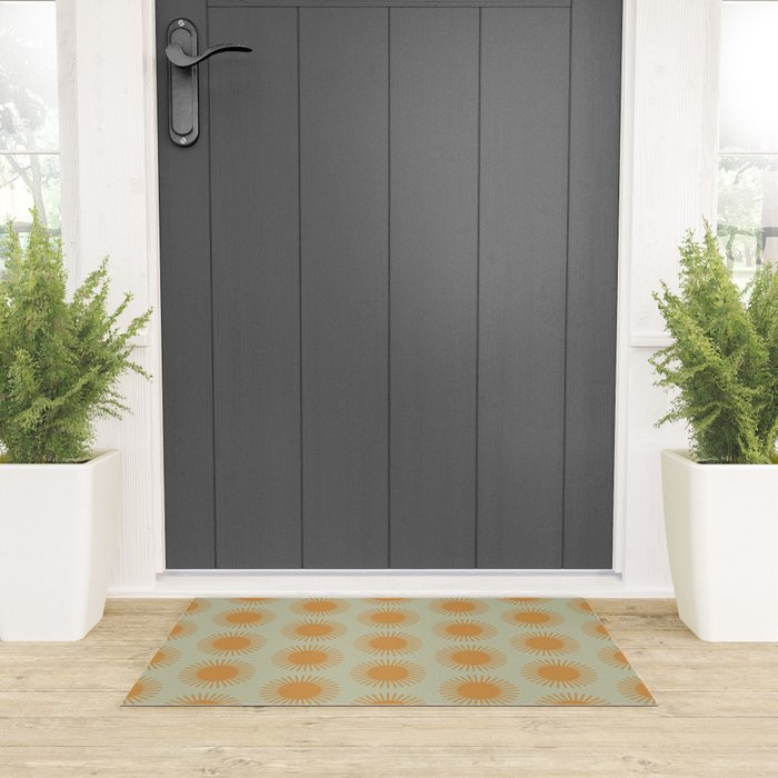 Boho Summer Sun Pattern VIII Sage and Orange Welcome Mat Gallery Image 3