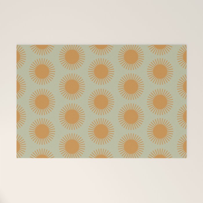 Boho Summer Sun Pattern VIII Sage and Orange Welcome Mat Gallery Image 1