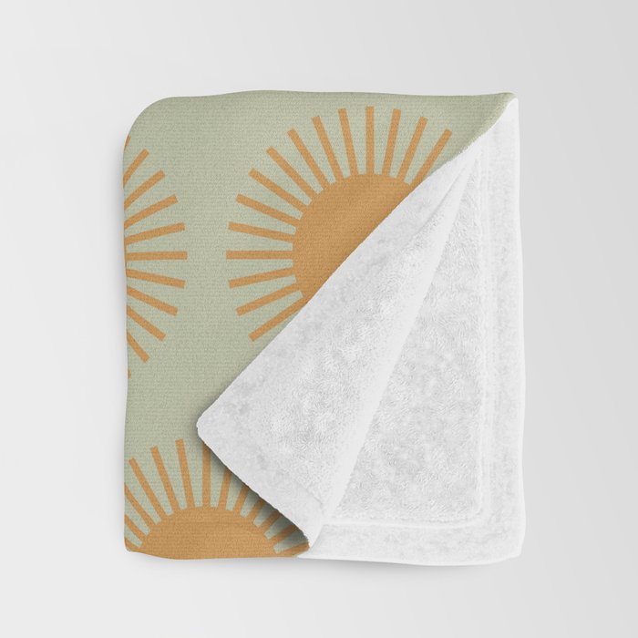 Boho Summer Sun Pattern VIII Sage and Orange Throw Blanket Gallery Image 3