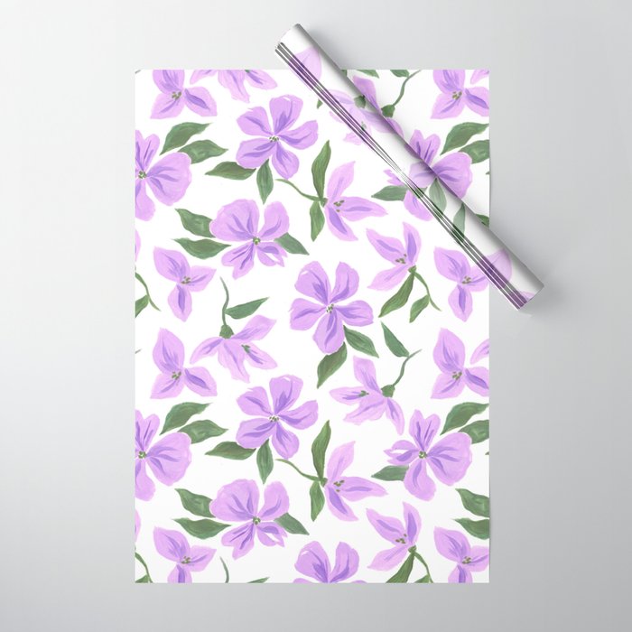 Lilac gouache flowers Wrapping Paper Gallery Image 1