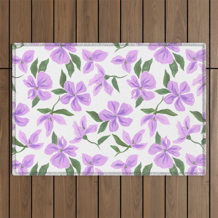 Lilac gouache flowers Outdoor Rug Gallery Image 1