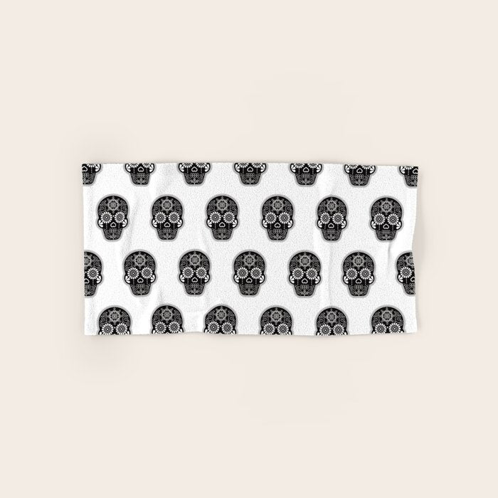 DÃ­a de Muertos Calavera â¢ Mexican Sugar Skull - Black Palette Bath Towel Gallery Image 1