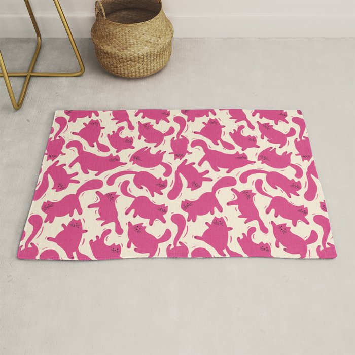 Playful Pink Cats Pattern Rug Gallery Image 1